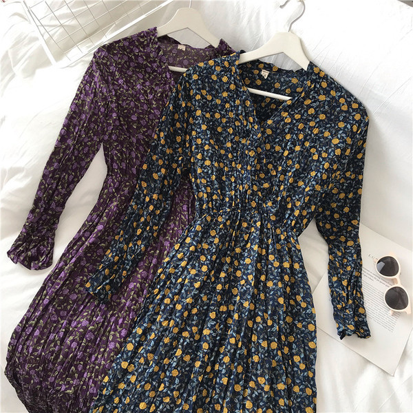 Lezser női hosszú ruha két színben virágmintával