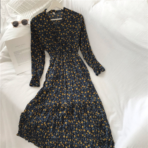 Lezser női hosszú ruha két színben virágmintával