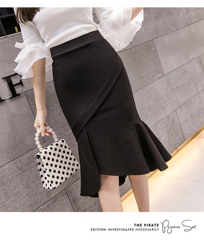 Modern női aszimmetrikus szoknya magas derékkal