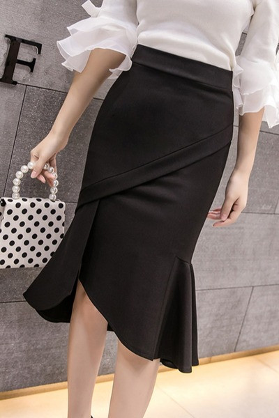 Modern női aszimmetrikus szoknya magas derékkal