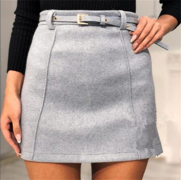 Ženska moderna zimska suknja sa visokim strukom i remenom