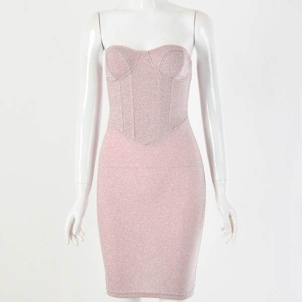 Κομψό γυναικείο κοντό φόρεμα με  βαθύ λαιμόκοψη   χωρίς μανίκια  