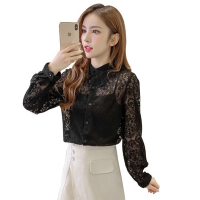 Új modell női csipke ing klasszikus gallérral