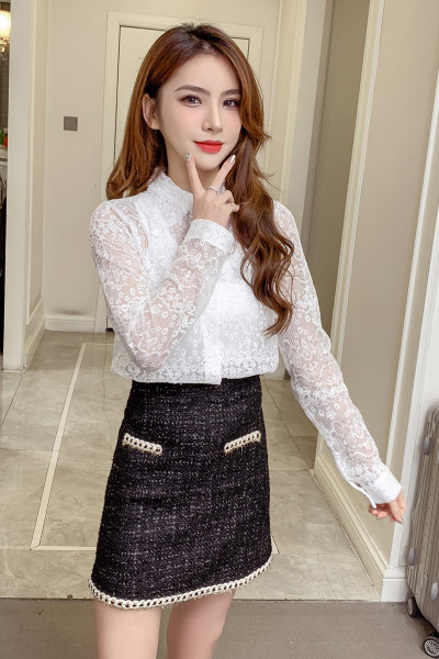 Új modell női csipke ing klasszikus gallérral