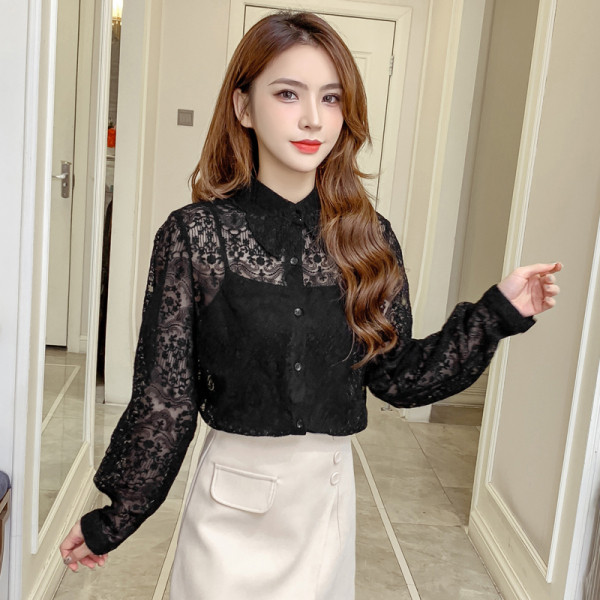 Új modell női csipke ing klasszikus gallérral