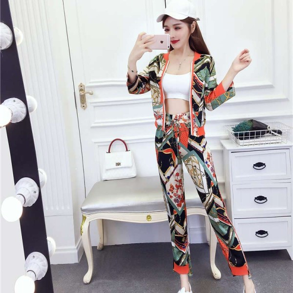 Uus mudel naiste mustrilise mustriga jope ja pikkade pükste komplekt