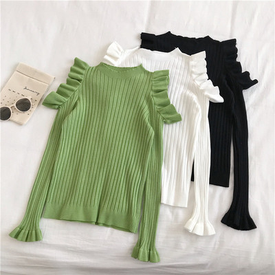 Дамска модерна блуза в зелен бял и черен цвят с дълъг ръкав