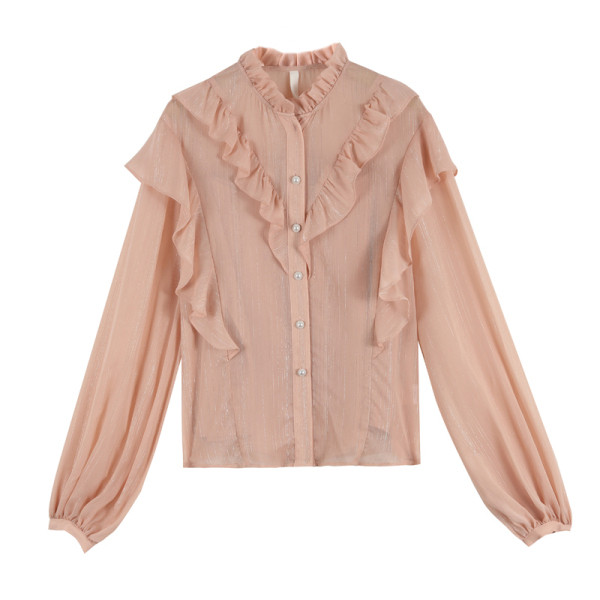 Modern női ing alacsony pólógallérral, gombokkal és széles ujjakkal