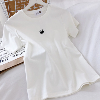 Naiste vabaaja pluus lühikeste varrukate ja ovaalse kaelusega