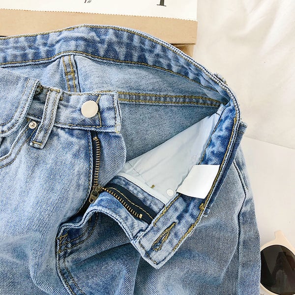 Naiste praegused sinised teksad kõrge vöökohaga sirge mudeliga