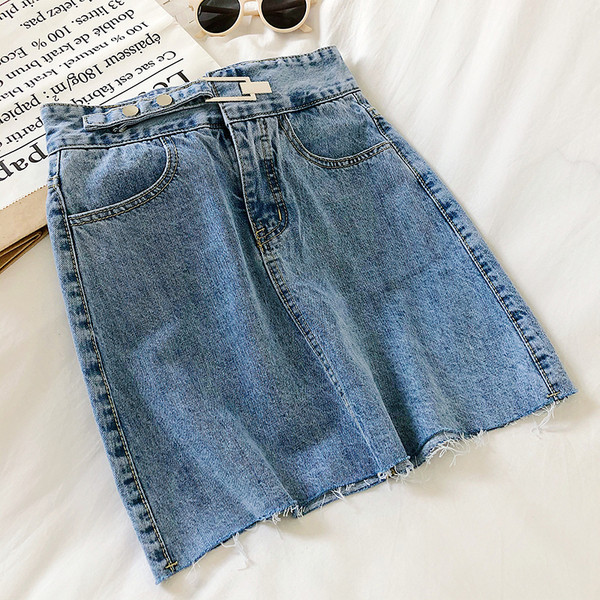 Naiste vabaaja halli ja sinise teksaseelik kõrge vöökohaga