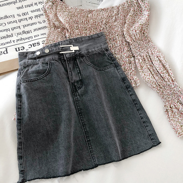 Naiste vabaaja halli ja sinise teksaseelik kõrge vöökohaga