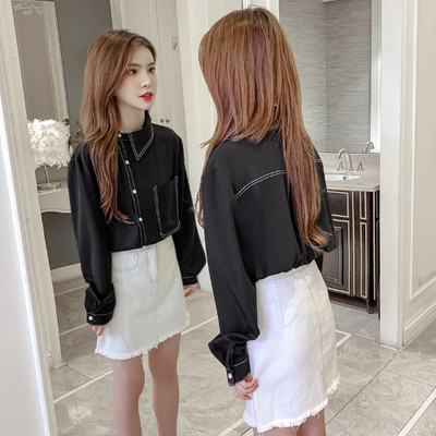 Нов моедел ежедневна дамска блуза с джоб и копчета