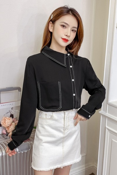 Нов моедел ежедневна дамска блуза с джоб и копчета