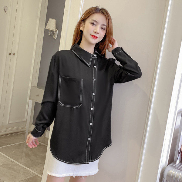 Нов моедел ежедневна дамска блуза с джоб и копчета