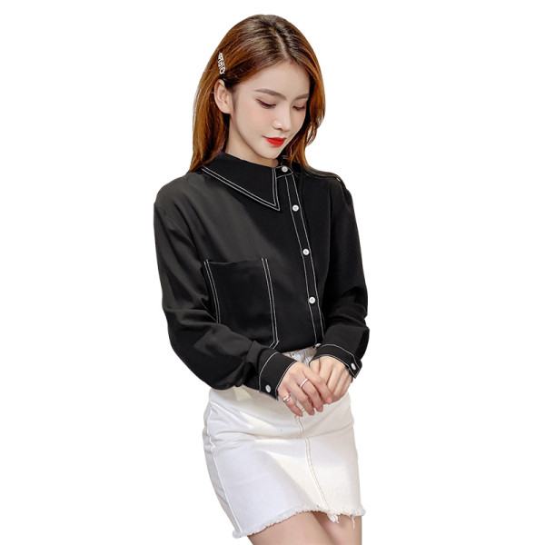 Нов моедел ежедневна дамска блуза с джоб и копчета