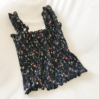 Naiste aktuaalne neljas värvitoonis lillemustriga lühike topp