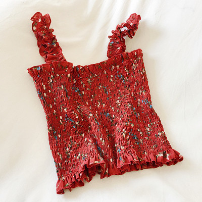 Naiste aktuaalne neljas värvitoonis lillemustriga lühike topp