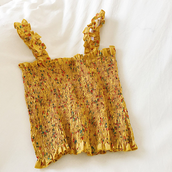 Naiste aktuaalne neljas värvitoonis lillemustriga lühike topp