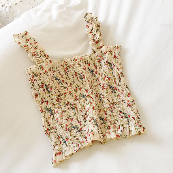 Naiste aktuaalne neljas värvitoonis lillemustriga lühike topp