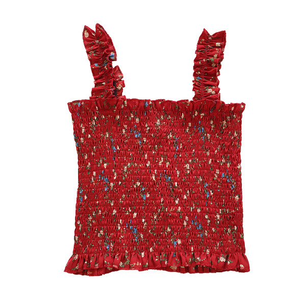 Naiste aktuaalne neljas värvitoonis lillemustriga lühike topp