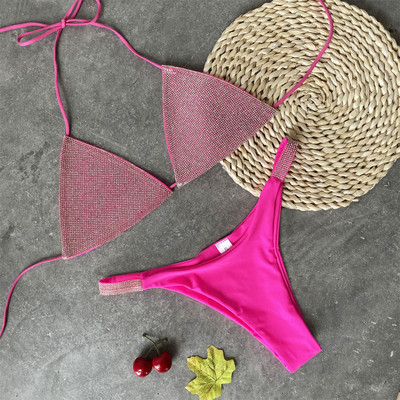 Γυναικεία μαγιό μπικίνι με τριγωνικό πάνω μέρος με διακόσμηση πέτρες