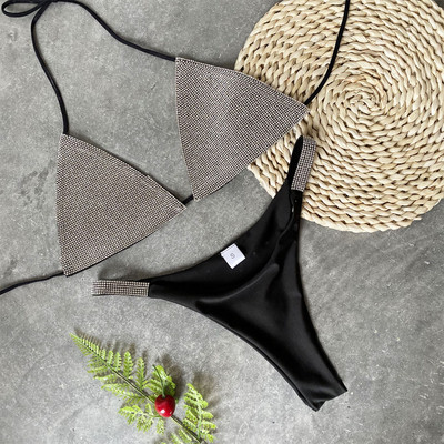 Γυναικεία μαγιό μπικίνι με τριγωνικό πάνω μέρος με διακόσμηση πέτρες