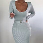 Moodne naiste kleit vöö ja ümara kaelusega