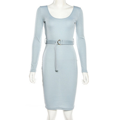 Moodne naiste kleit vöö ja ümara kaelusega