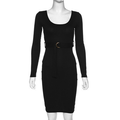 Moodne naiste kleit vöö ja ümara kaelusega