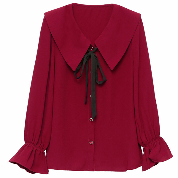 Vabaaja naiste särk spitsikaelusega, lipsude ja lootosevarrukatega