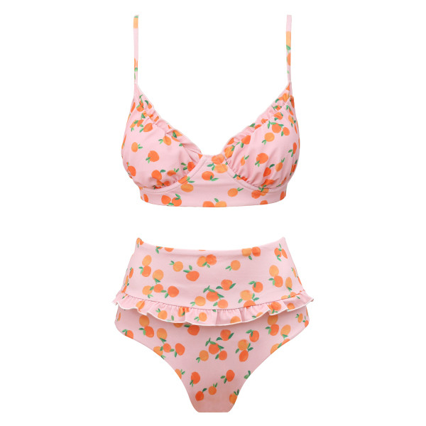 Naiste kaheosaline kõrge vöökohaga pükste ja värvilise mustriga ujumistrikoo