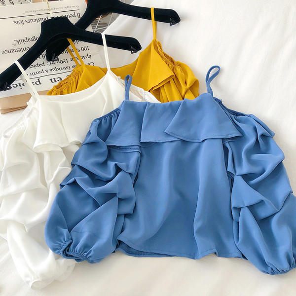 Moodne neljas värvitoonis palja õlaga naiste pluus