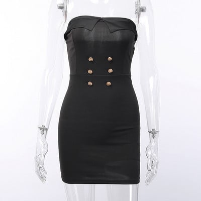 Stiilne musta värvi paljaste õlgade ja nööpidega naiste kleit