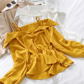 Modern női blúz több színben, pántokkal és hosszú ujjal