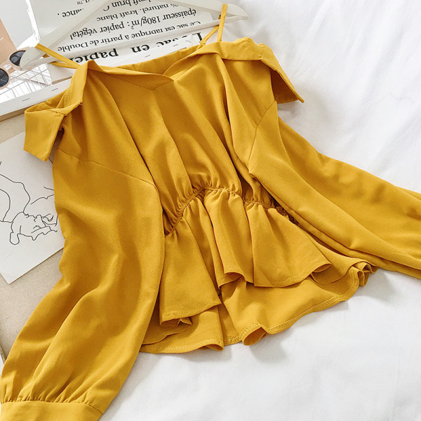 Modern női blúz több színben, pántokkal és hosszú ujjal