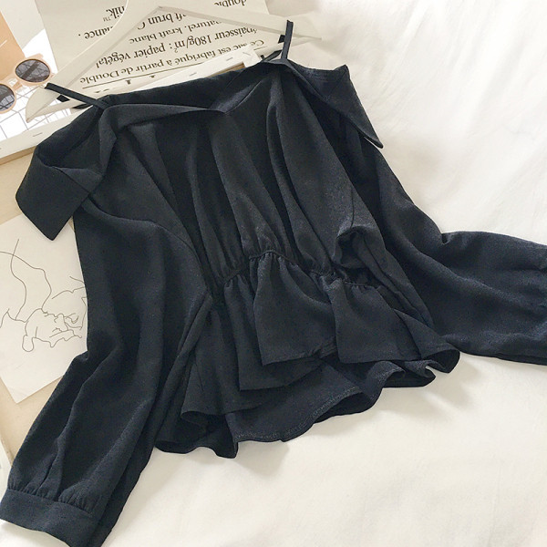 Modern női blúz több színben, pántokkal és hosszú ujjal