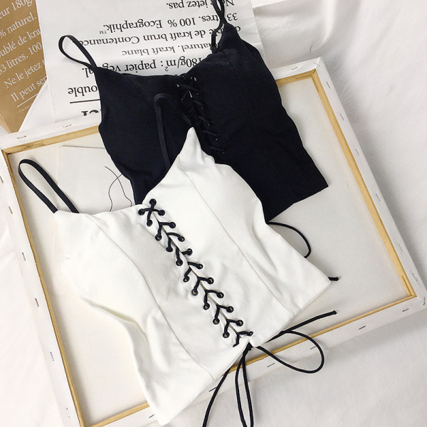 Naiste moodne lühike valge ja must lipsudega topp