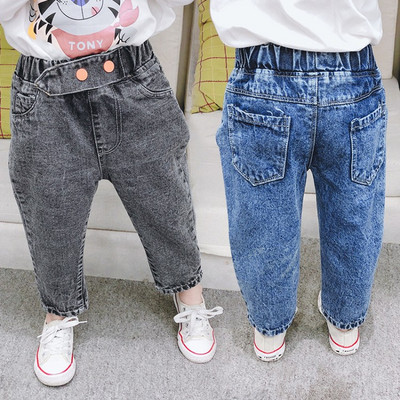 Модерни детски дънки за момичета с копчета и висока талия 