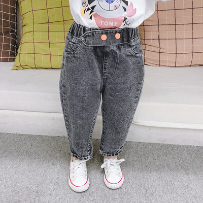 Moodsad nööpide ja kõrge vöökohaga lasteteksad tüdrukutele