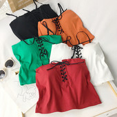 Igapäevane lühike naiste topp õhukeste rihmade ja lipsudega