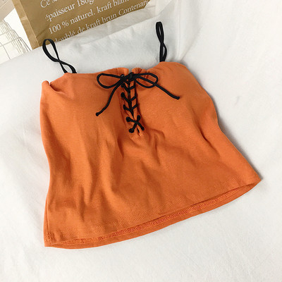 Igapäevane lühike naiste topp õhukeste rihmade ja lipsudega