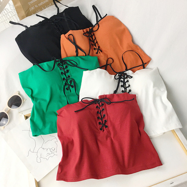 Igapäevane lühike naiste topp õhukeste rihmade ja lipsudega