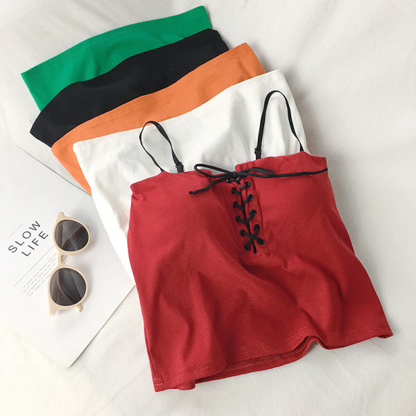 Igapäevane lühike naiste topp õhukeste rihmade ja lipsudega