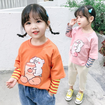 Ежедневна детска блуза с апликация и обло деколте за момичета 