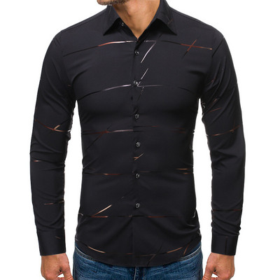 Új mintás férfi ing mintával, klasszikus gallérral és hosszú ujjal