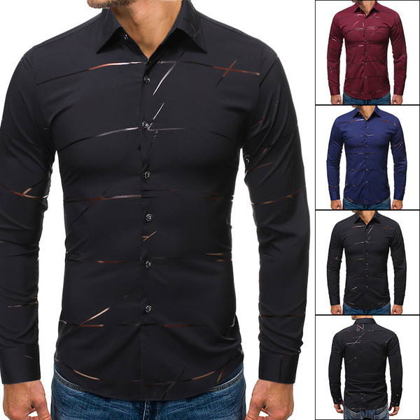 Új mintás férfi ing mintával, klasszikus gallérral és hosszú ujjal