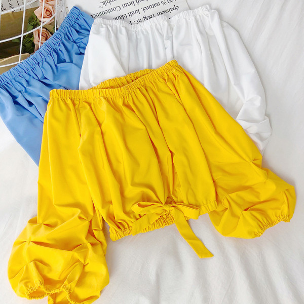 Moodne naiste lipsudega pluus sinist, valget ja kollast värvi