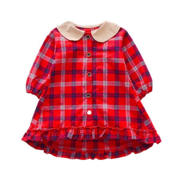 Kockás gyerekruha gombokkal és hosszú ujjal