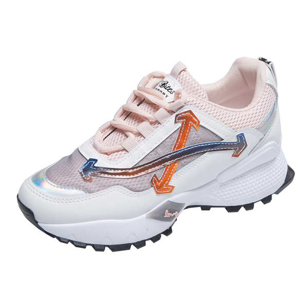 Ženske moderne tenisice od eko kože i tekstila sa grubim đonom od 4 cm